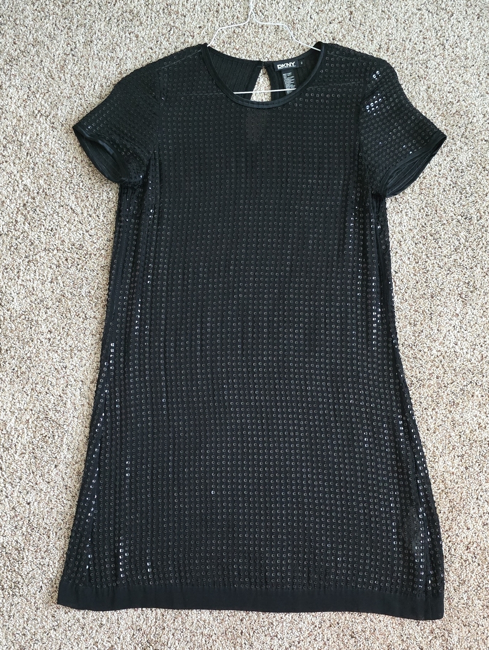 DKNY Sz 2 Black Silk Blend Sequined Shift Dress